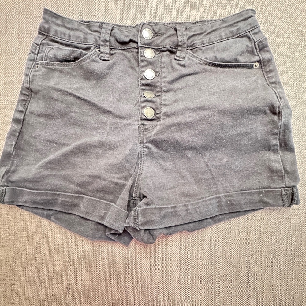 YMI Jeans Women Black High Rise Button Fly Cuffed Denim Shorts Size 11/30